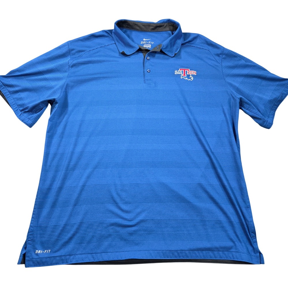 Louisiana Tech Bulldogs Polo Shirt Mens XXL Blue Striped Golf Tech Nike Dri-FIT